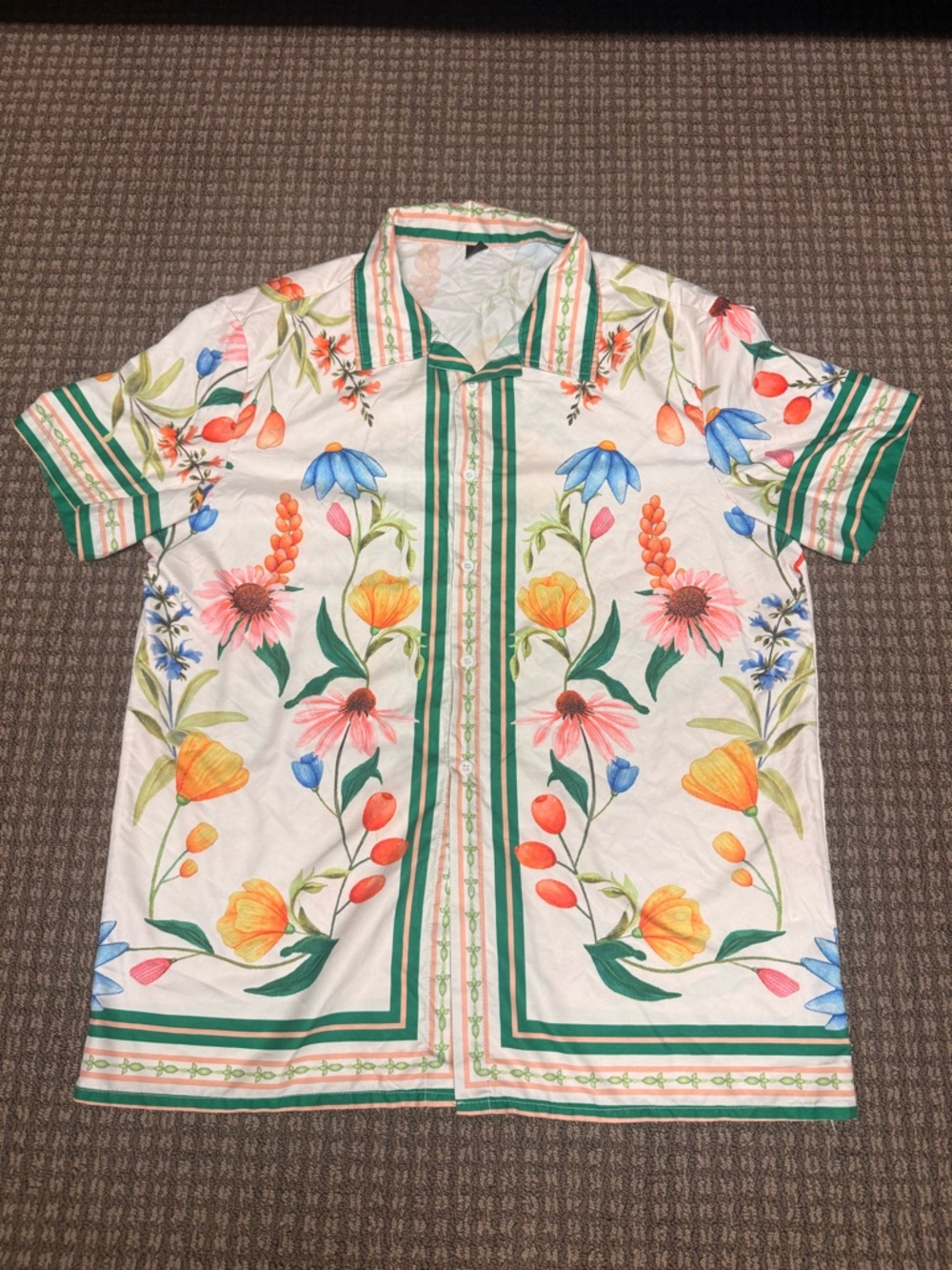 Manfinity Floral Botanical Camp Shirt Retro Resort Statement Button Front